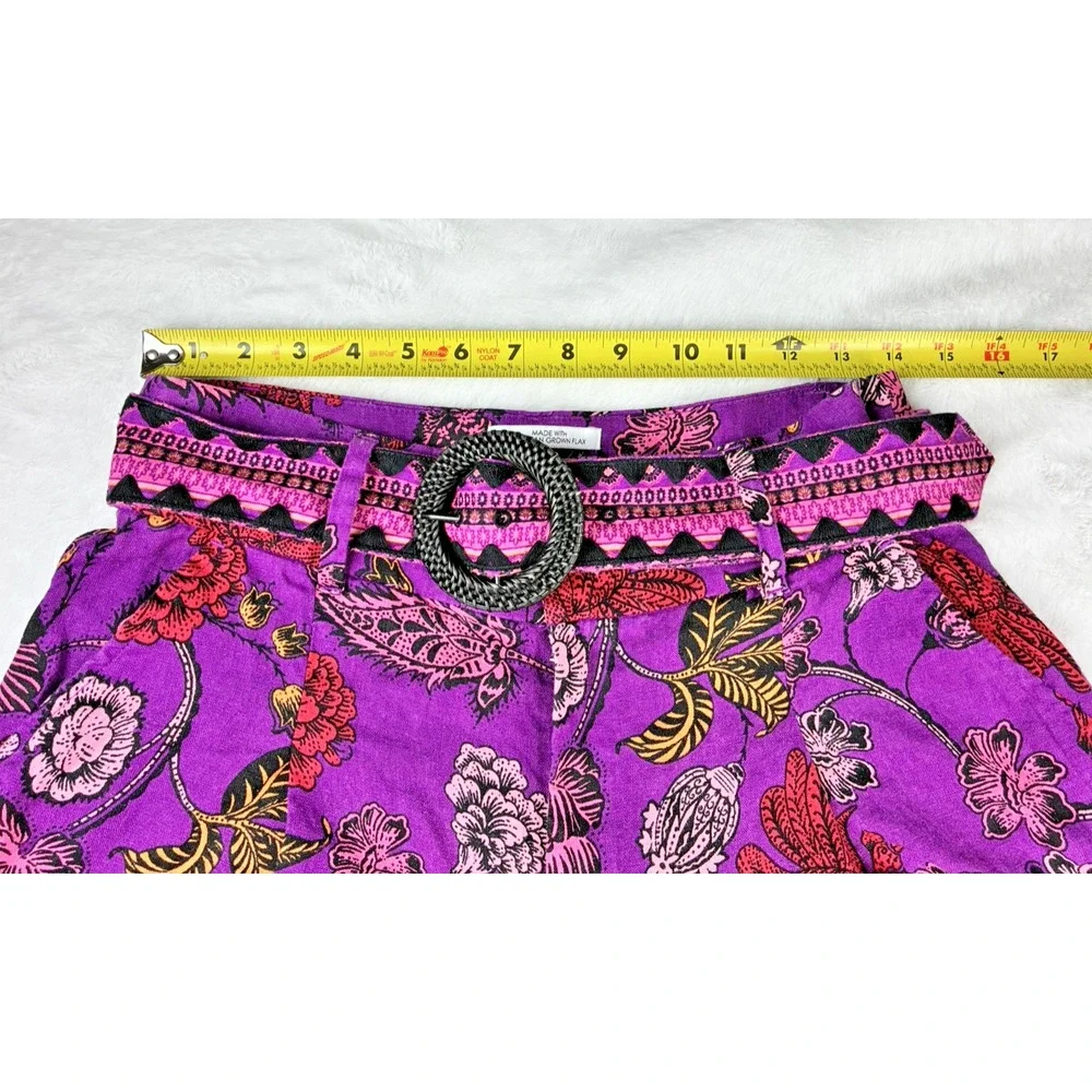 Nicole Miller New York Linen Shorts Womens 6 Purple Floral Print Belted Boho